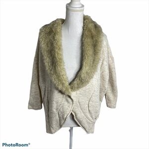 Armani Exchange Shawl Faux Fur Collar Sweater Large Cream Tan